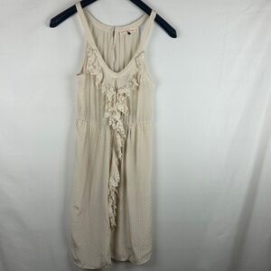 Rebecca Taylor ruffle silk Cream Textured Dress size 4 EUC pockets